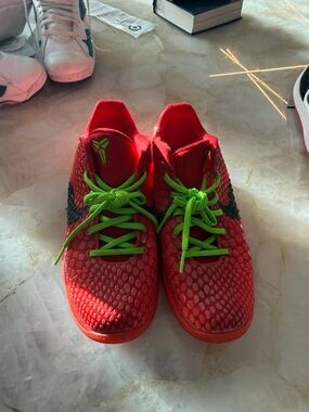 Nike Kids Red Sneakers with Bright Green Laces